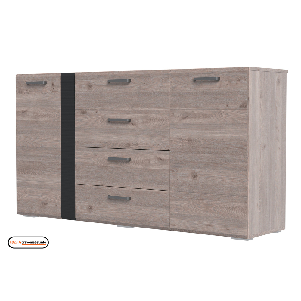 Комод БРИЗ (4 ящика, 2 двери) Дуб Нельсон/Дуб Ниагара, Смоки Софт